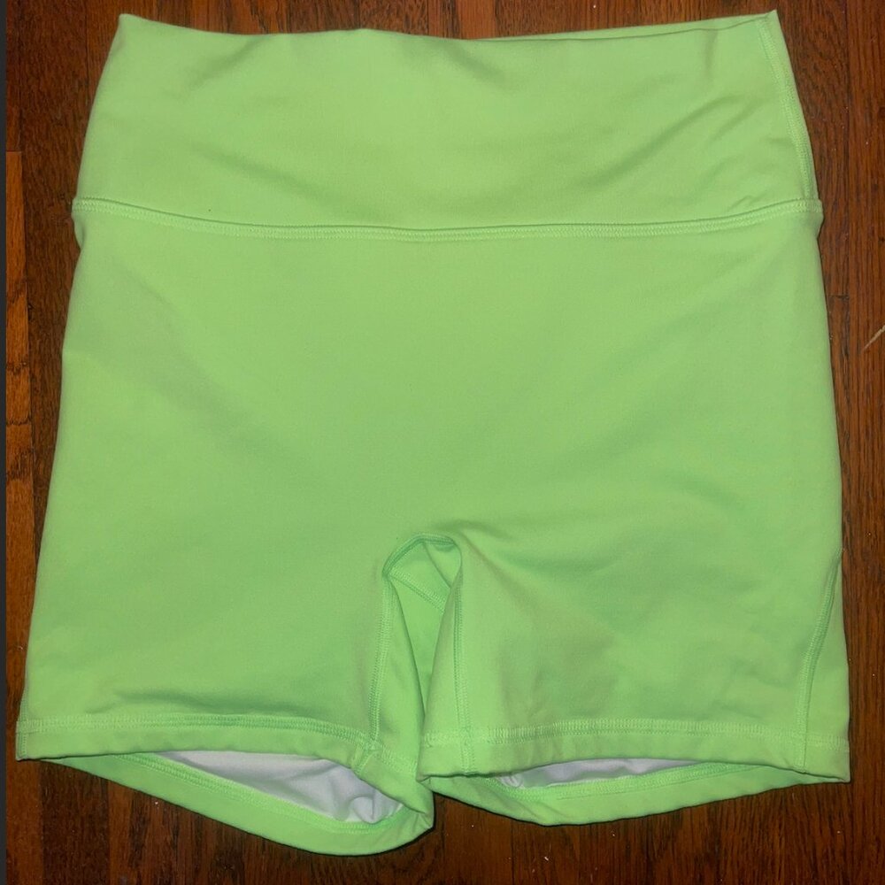 Fleo Neon Green No Front Seam High Rise Workout Short - Bike Shorts - 90s - Gym - Picture 2 of 5